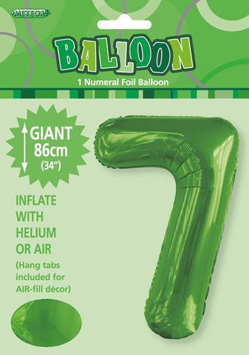 Giant Light Green Number 7 86cm 34” Foil Balloon